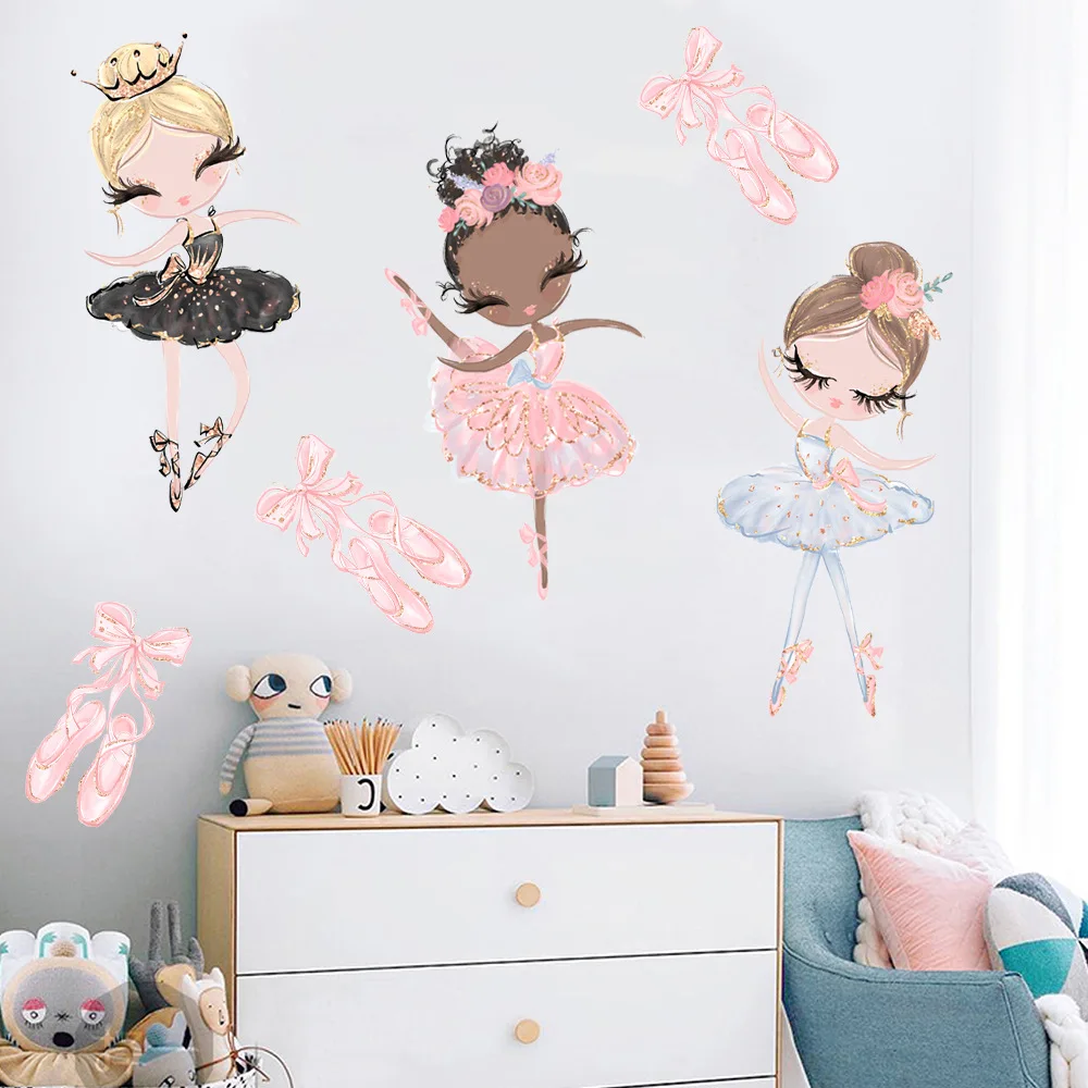 

Ballet Dancer Wall Stickers for Kids Rooms Cartoon Girl Wall Stickers Decoration Living Room Bedroom Background Wall Decor