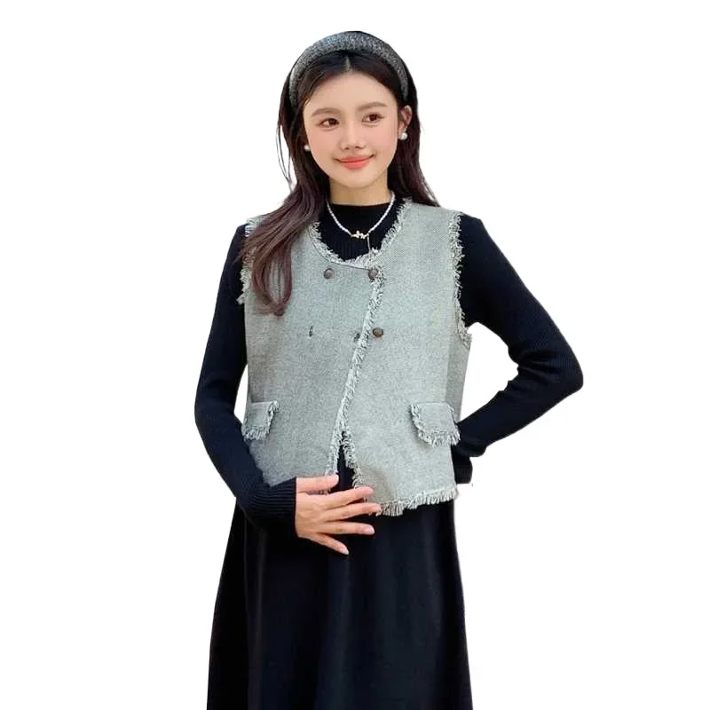 Твидовое трикотажное платье для беременных осень/зима 2024 средней длины