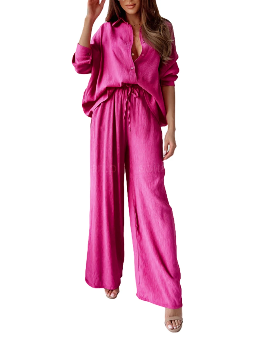 

Женские брюки с цветочным принтом, комплект из 2 предметов, рубашка с длинным рукавом на пуговицах, широкие брюки с карманами, свободная плис...