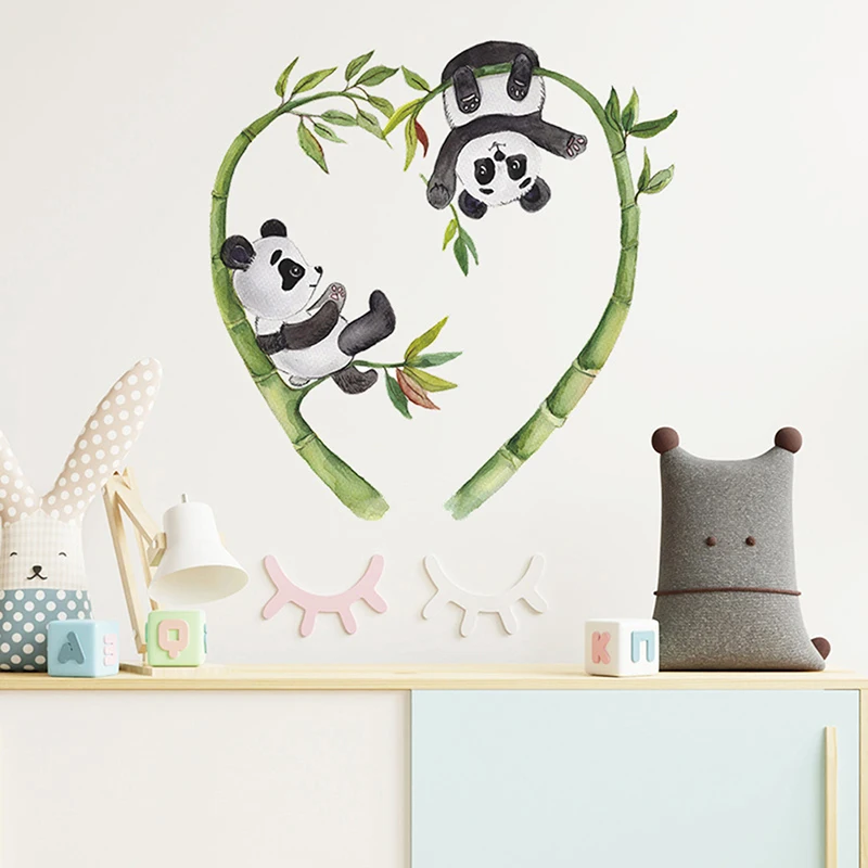 

Cartoon Panda Love Bamboo Flowers Children Bedroom Porch Home Wall Decoration PVC Wall Stickers Room Decor Aesthetic DIY