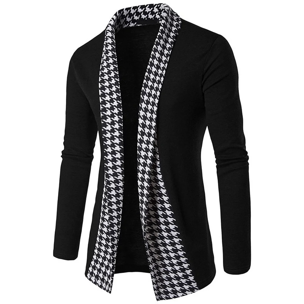 

New men's sweater plaid placket contrast color cardigan sweater casual jacket