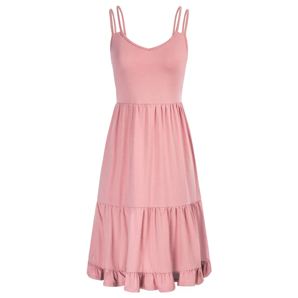 

GK Dresses For Women 2022 Summer Beachwear Dual Strap Tiered Dress V-Neck Ruffled Hem Flared A-Line Dress Suspender Dress