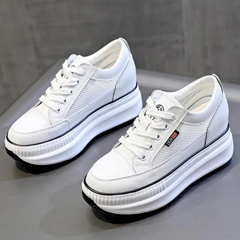 

Женские дышащие кроссовки, повседневная обувь на увеличенной платформе 7,5 см, кожаная обувь для отдыха, Женская Вулканизированная обувь