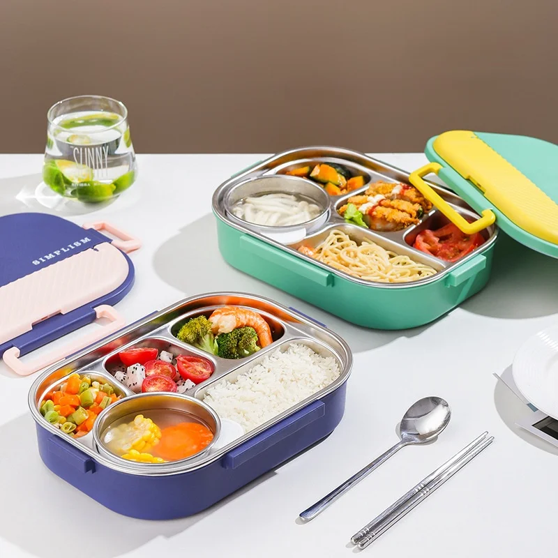 

The new 304 stainless steel lunch box hits the color Japanese student office worker canteen with bracket microwave plate