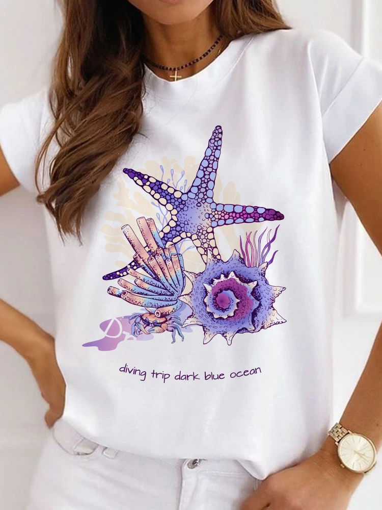 

Spring Summer Fashion Sea Starfish Graphic Print Funny T-shirts Woman Tee Shirt Femme T-shirts Kawaii Tshirt Harajuku Tees Tops