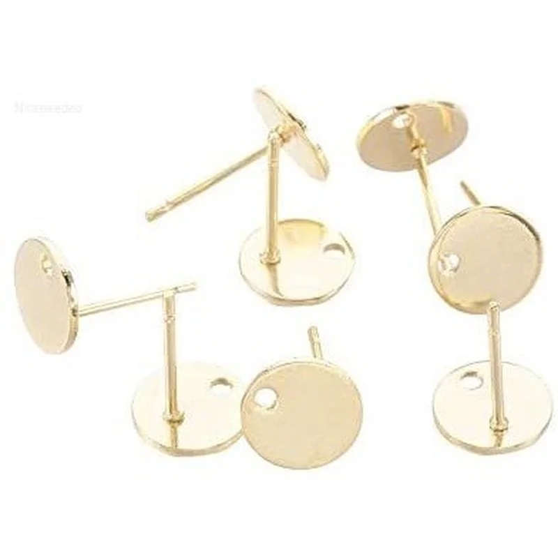 

100PCS Golden Flat Round 304 Stainless Steel Stud Earring Findings Stud Earring Jewelry for Jewelry Accessory Gift