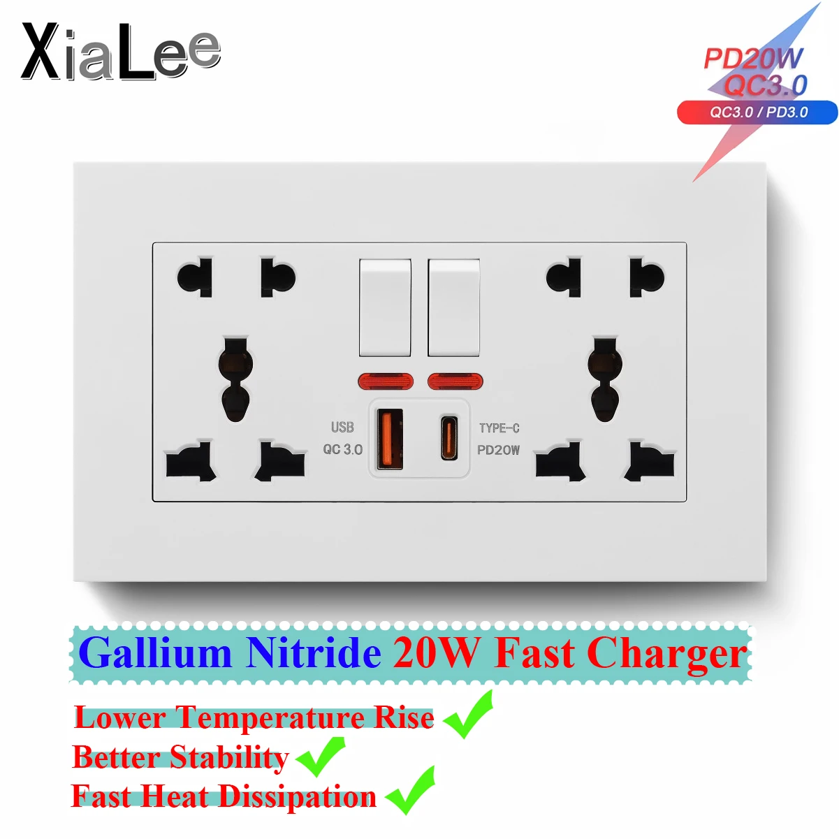 3x6 GaN QC18W Type-A &amp PD20W Type-C 2 USB быстрое зарядное устройство ПК Рамка двойной