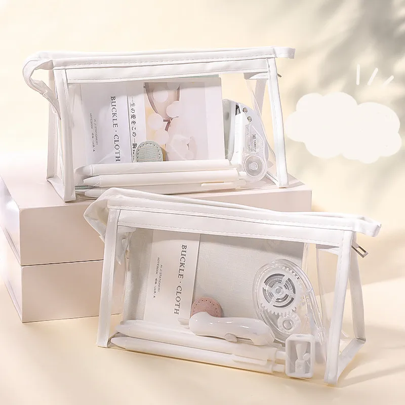 

1PC Transparent Pencil Case Large Capacity Marker Storage Waterproof Cosmetic Bag Stationery Organizer Office School Supplies