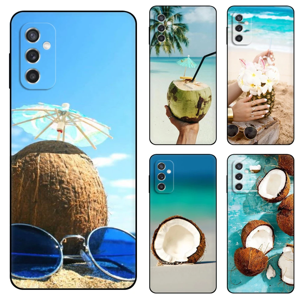 

Coconut on the beach Black Tpu Case For Samsung Galaxy F23 M12 M22 M23 M32 4G M52 5G M30S M21 A04s