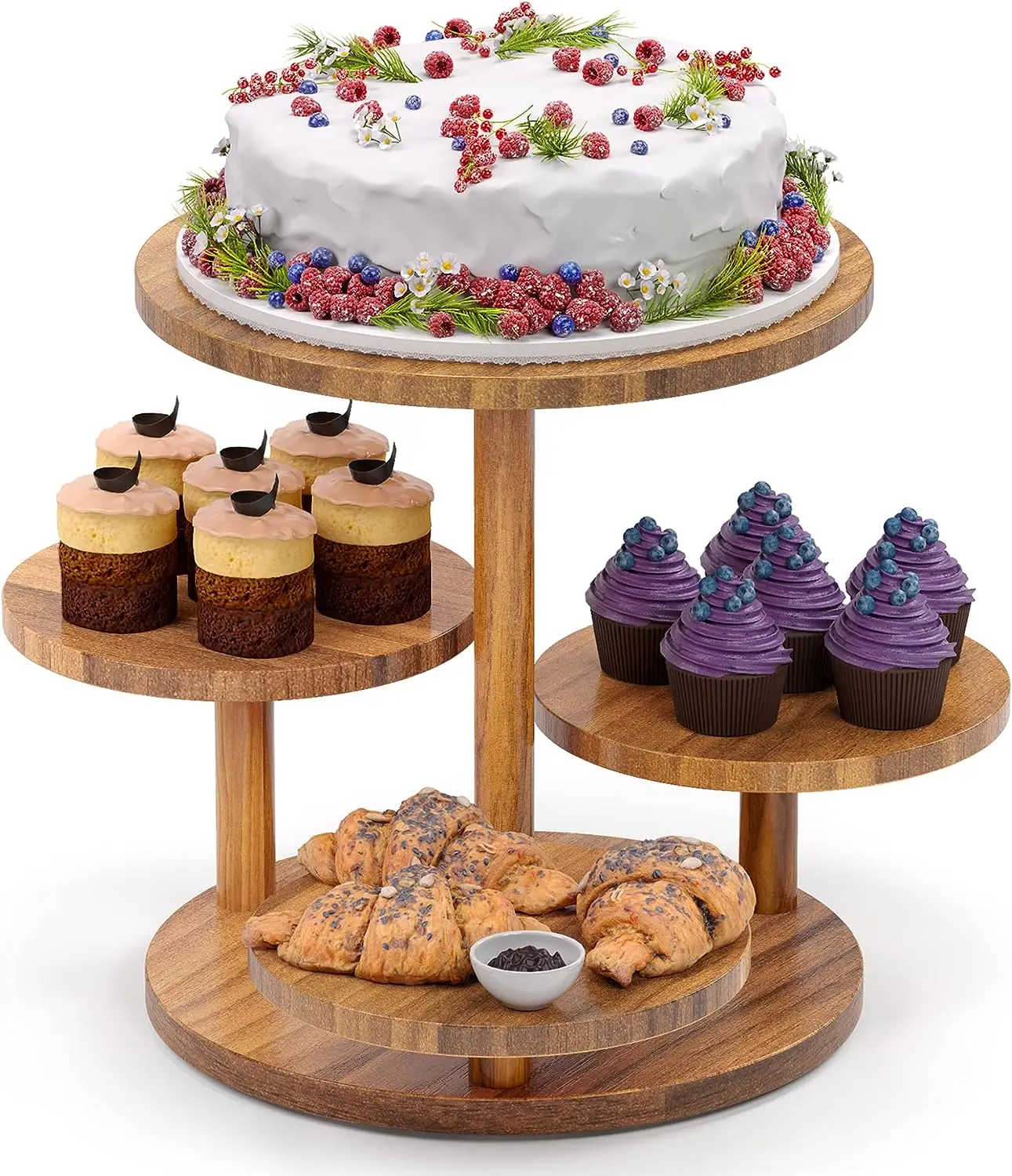 

4 Tier Round Cupcake Tower Stand for 50 Cupcakes,Wood Cake Stand with Tiered Tray Decor,Farmhouse Tiered Tray Decor,Cupcake Disp