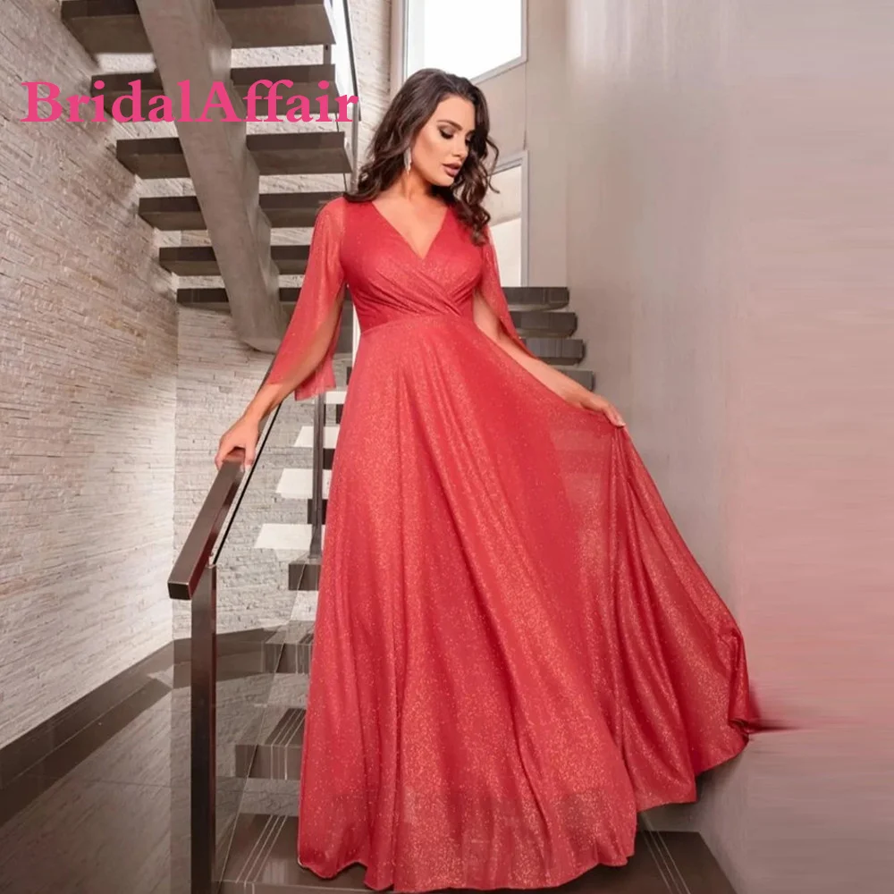 

BridalAffair, блестящее платье в виде арбуза с V-образным вырезом и длинным рукавом, блестящее платье для выпускного вечера, женское официальное п...