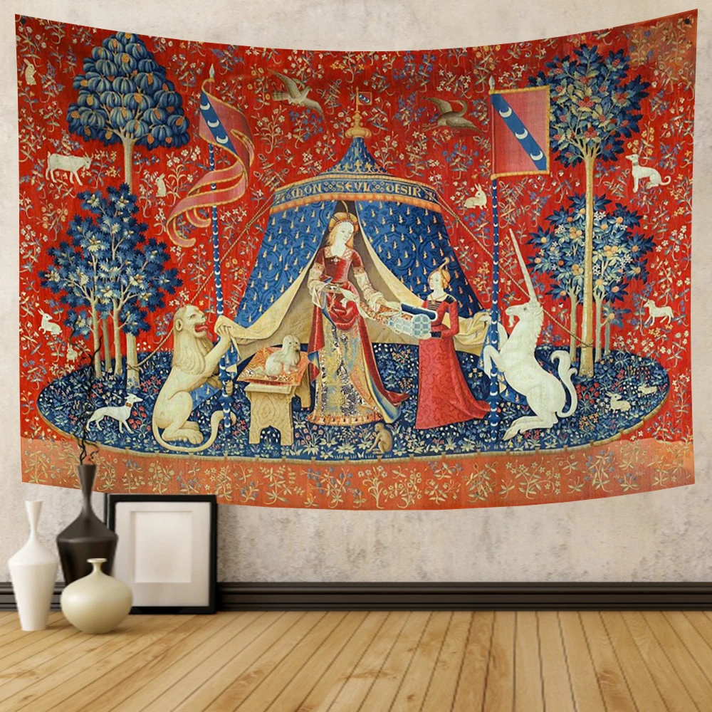 

Lady And The Unicorn Tapestry Medieval Tapestry Wall Hanging Printed Home Decor Tapestries Background Room Covering For Bed