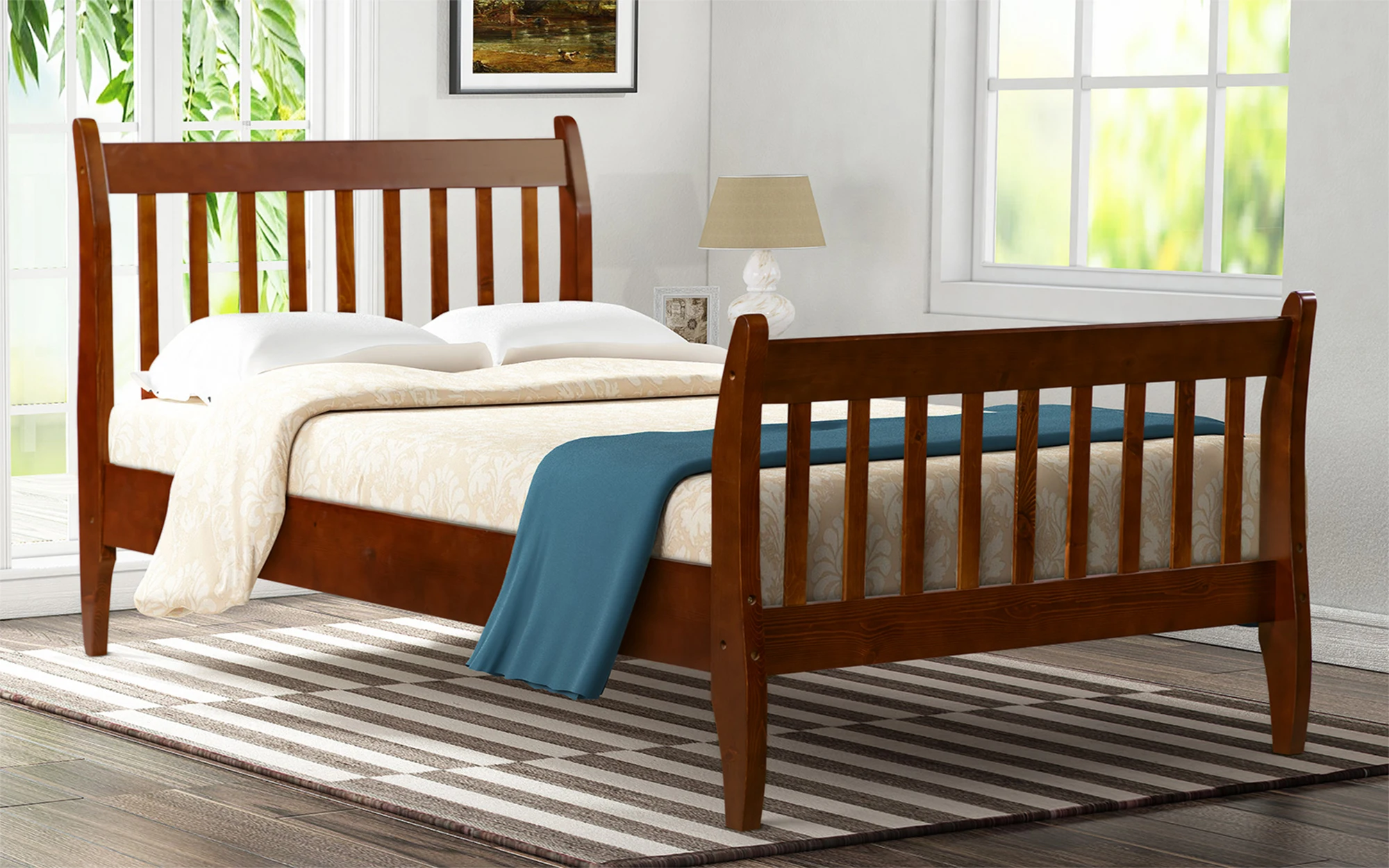 Platform Mattress Foundation Solid Wood Slatted Support (walnut,twin) Bedroom Guest Room Beautiful And Comfortable
