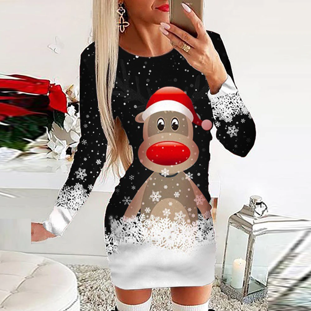 

Vintage Christmas Dress Women Elegant Long Sleeve O Neck Party Dresses Casual S~2XL Clothing Xmas Costume New Pullover Dress