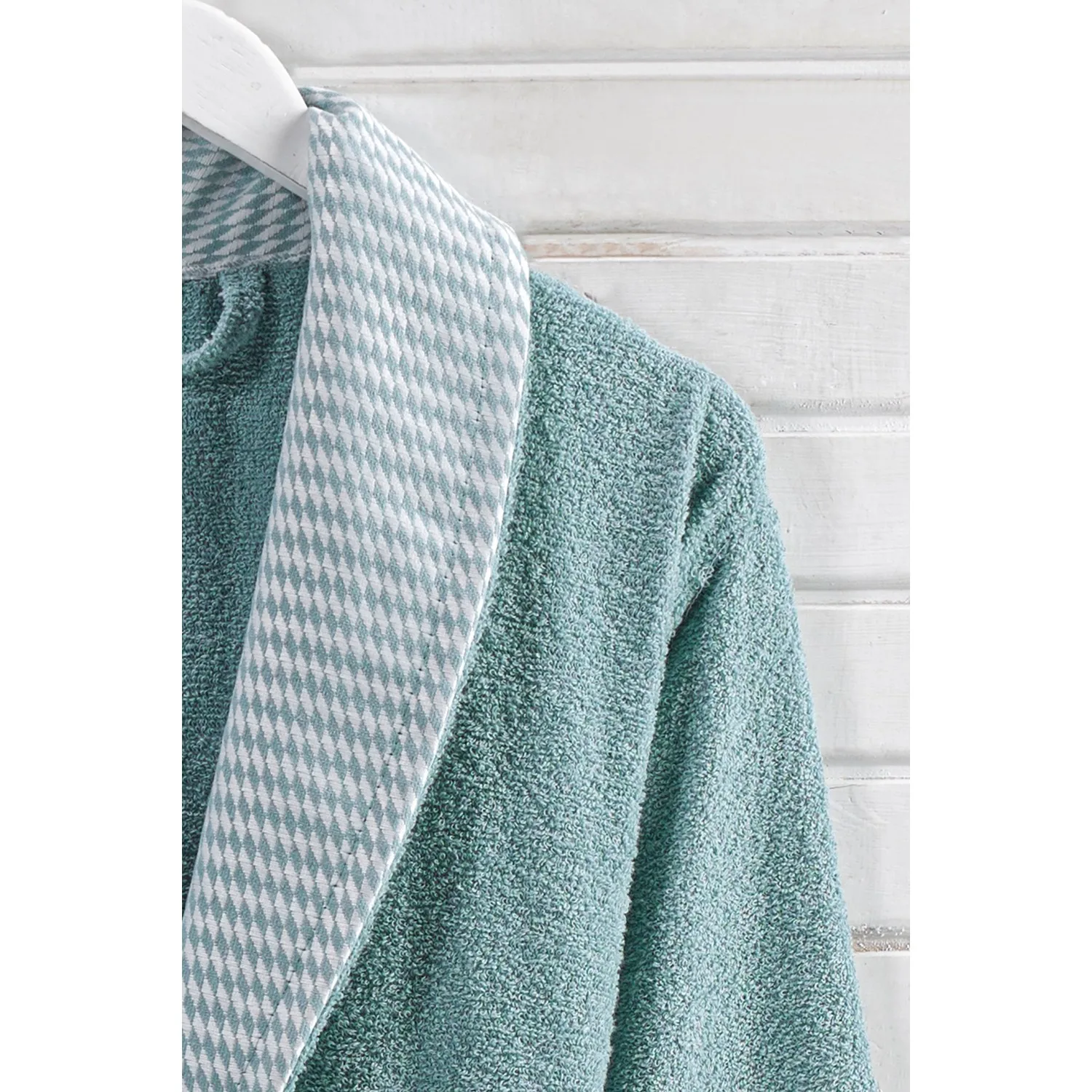 Özenev Royal 2 Piece Bathrobes Set 100 Cotton Soft Plaids Luxury Geometric Water Green Casual Stylish Modern Design Reliable fabric