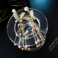 long tassel pearl butterfly dangle earrings for woman korean fashion jewelry 2022 new wedding party girls unusual cute earrings