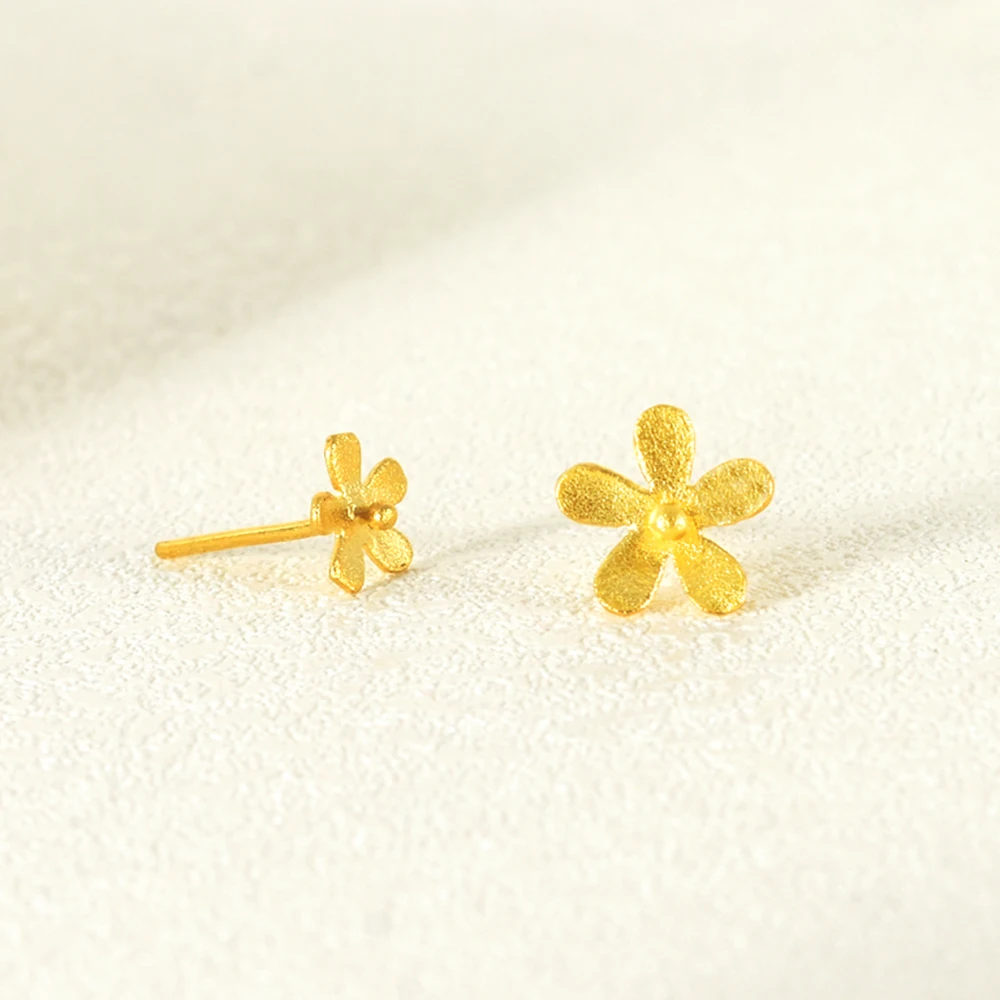 

Однотонные серьги-гвоздики из 999 натурального желтого золота 24 карата с маргариткой на удачу, женский подарок 1-1,4 г