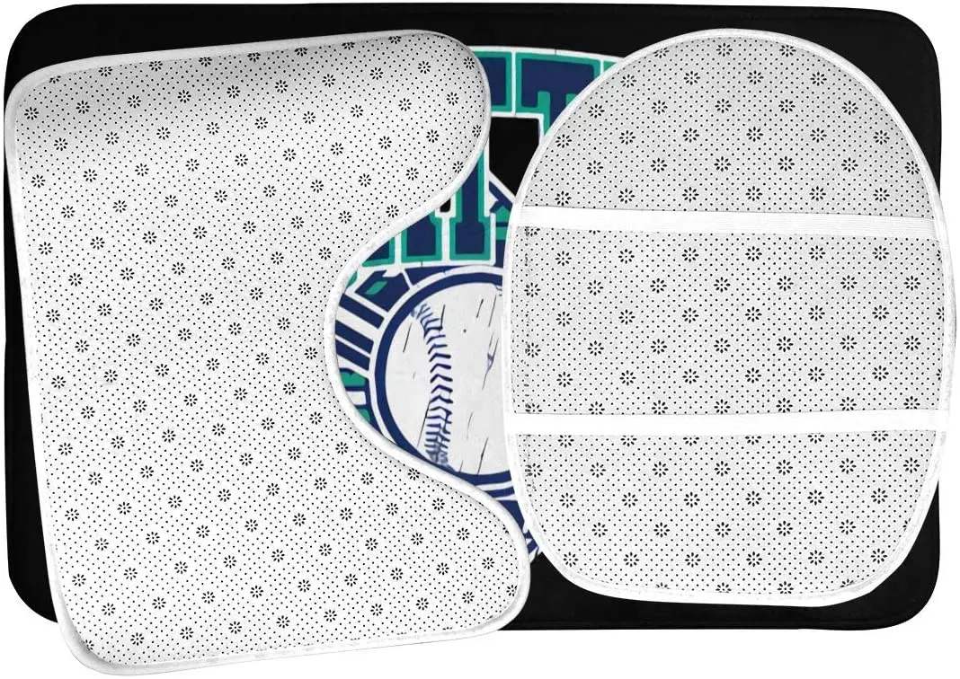

Vintage Seattle Baseball 3 Piece Set Bath Mat Set, non-Slip Bathroom Mats Set/Bathroom Rugs/Contour Mat/Toilet Cover