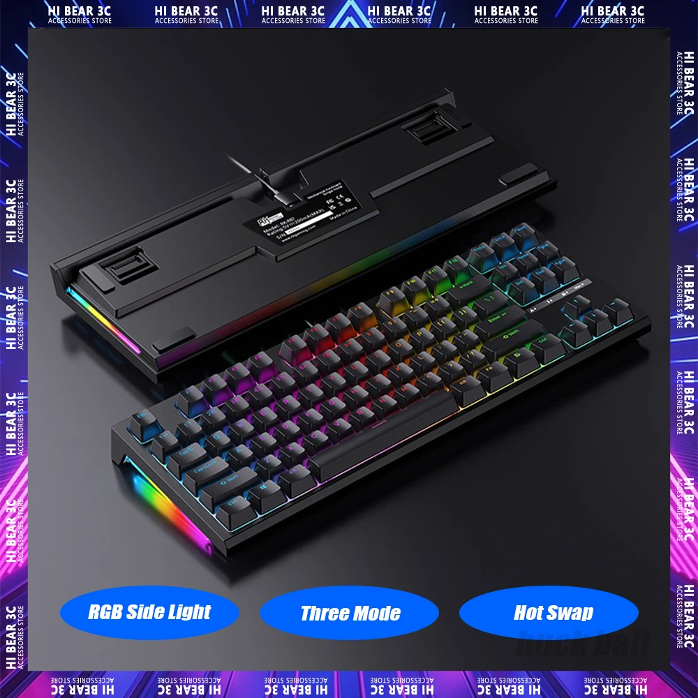 

Механическая клавиатура RK R87S, динамическая RGB-клавиатура с тремя режимами, горячая замена, Беспроводная игровая клавиатура 87 клавиш, игровой ноутбук Mac Office