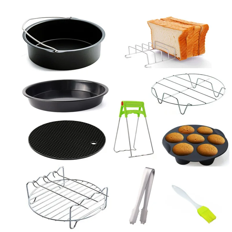 Accessories Set 8/7/6 Inch Fit For Airfryer Baking Basket Pizza Plate Grill Pot Kitchen Cook Tool For Party