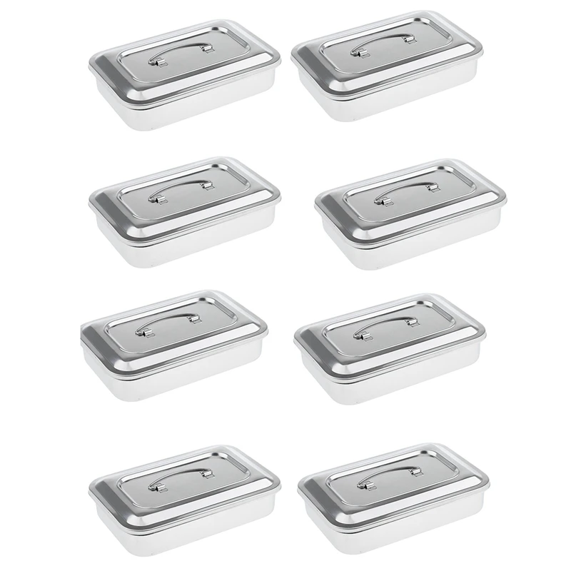 

8X Stainless Steel Container Organizer Box Instrument Tray To Storage Box With Lid Tools Cans - 9 Inches No Hole