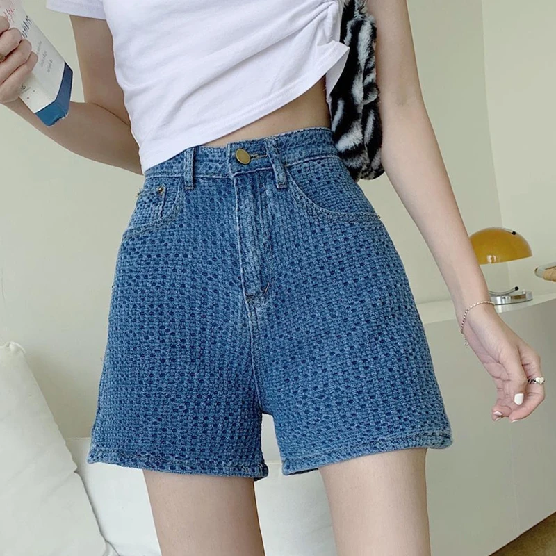 Summer Shorts Women Retro Style Ins Loose Print Embroidery Women's Denim High Waist Short Jeans Booty Cycling Womens Clothing