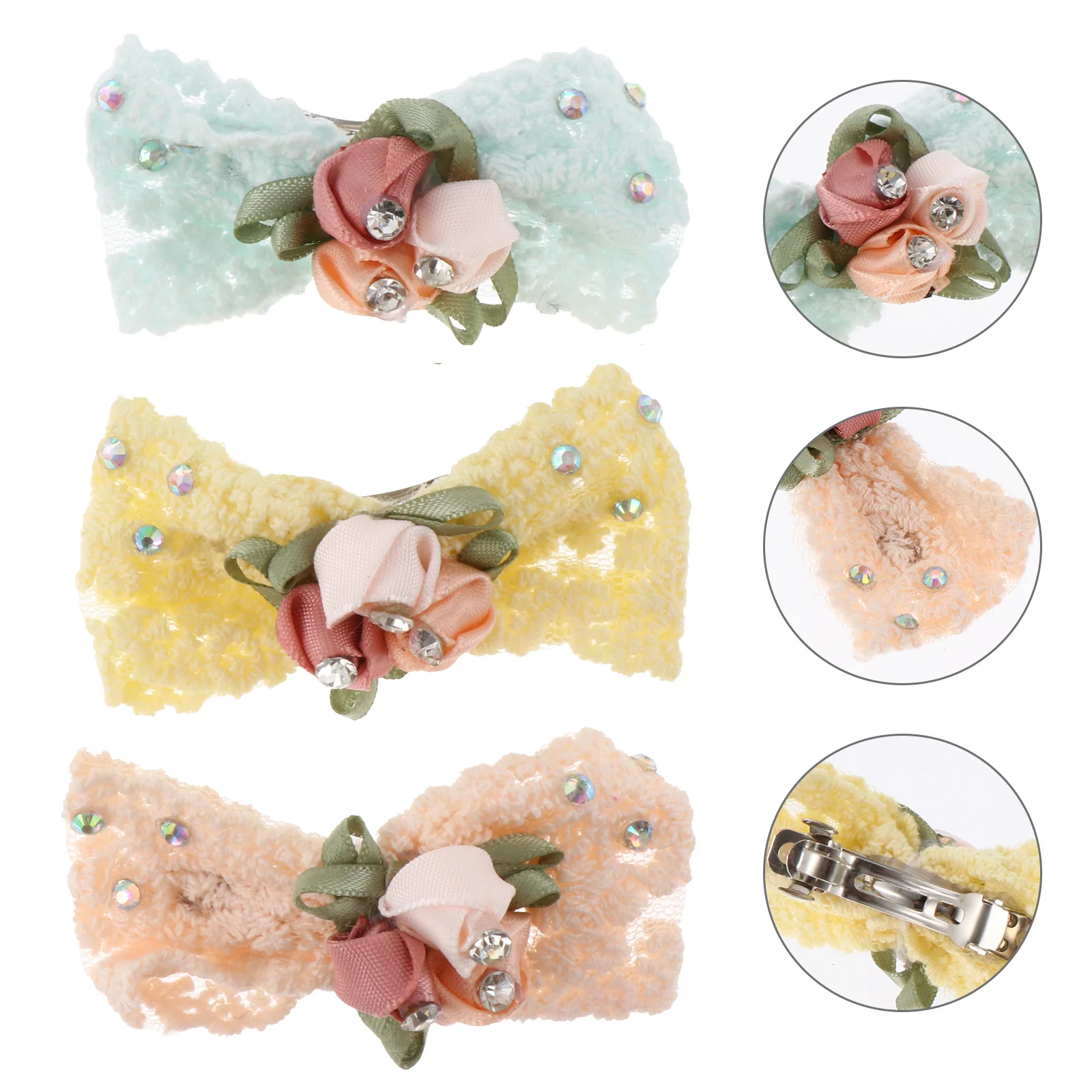 

Hair Dog Bows Bowdogs Clip Lace Smallpuppy Bowknot Topknot Accessories Rhinestone Pet Clips Ties Fabric Products Grooming Ear
