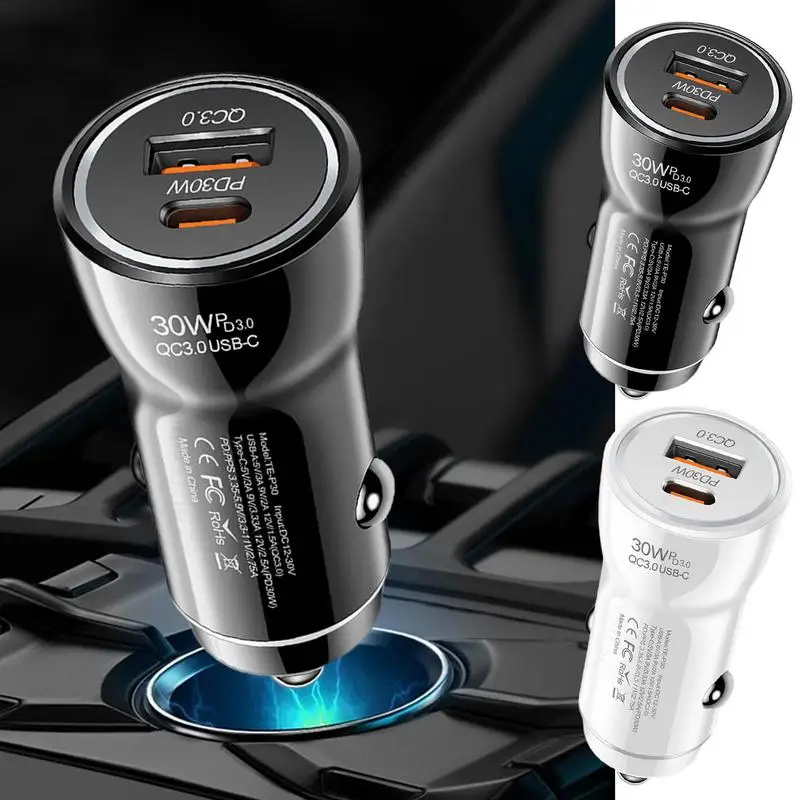 

PD 30W Car Charger Dual Port Fast Charging Quick Charge 3.0 Fast Charging And Luminous Light For Smartphones & Tablets for cars