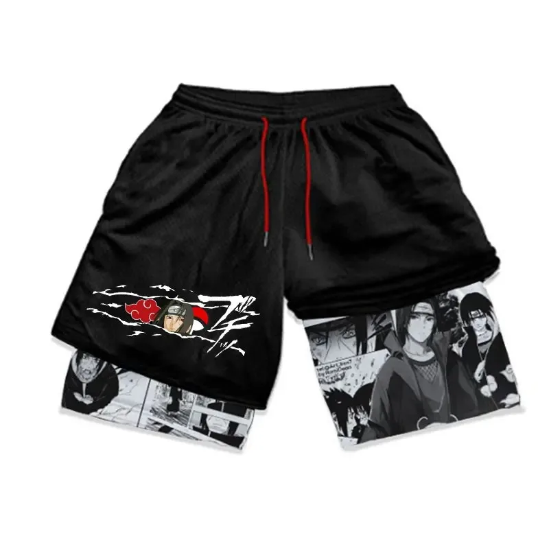 

Anime Performance Shorts Beach Bottoms Fitness Jogging Summer 2 In 1 Shorts Men Workout Gym Running Sport Short Pants