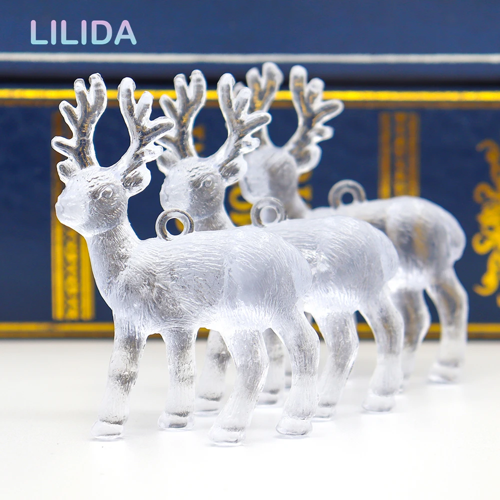 4pcs Plastic Mini Deer Xmas Tree Pendant Noel Home Decor Accessories Navidad Gifts Faux DOLL Girl's Toy Yard Decoration Gnome
