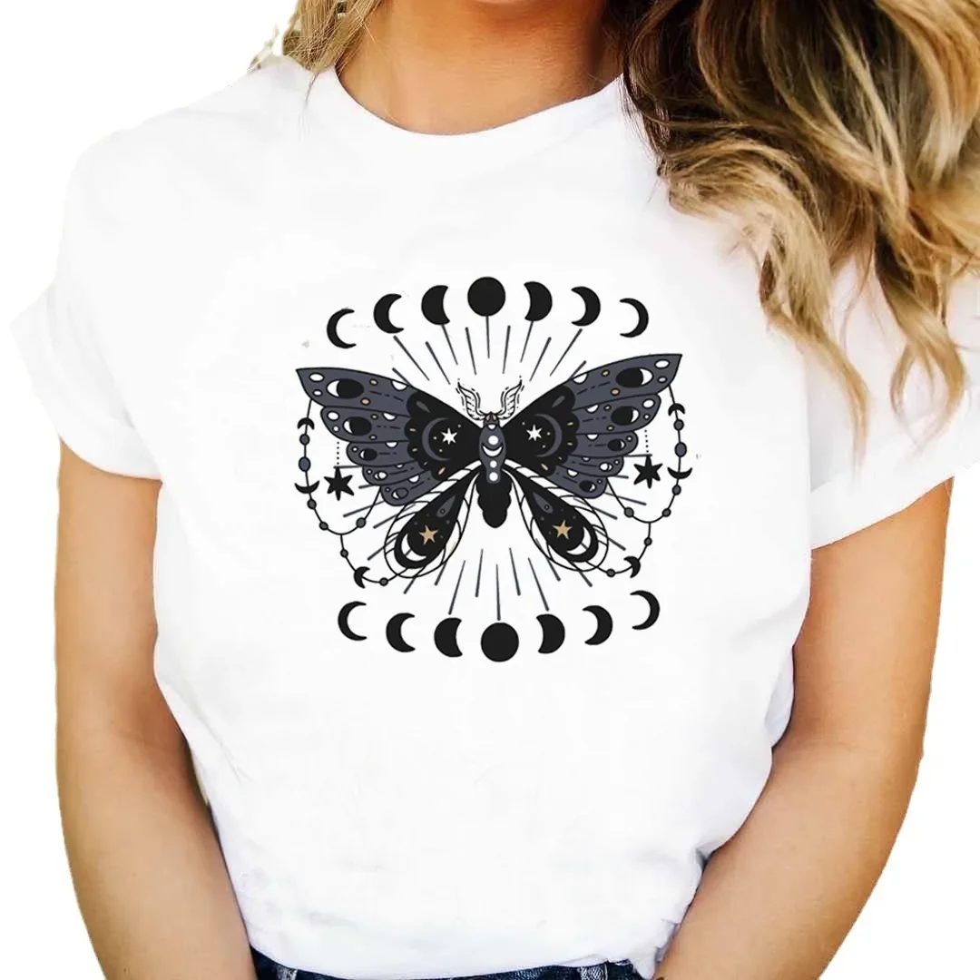 2024 белая футболка с круглым вырезом и принтом в виде лягушки грибов креветок