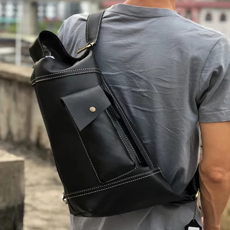 Genuine Leather Chest Bag For Men High-Capacity Male Shoulder Bag Business Crossbody Bag Vintage Man Sling Messenger Bag