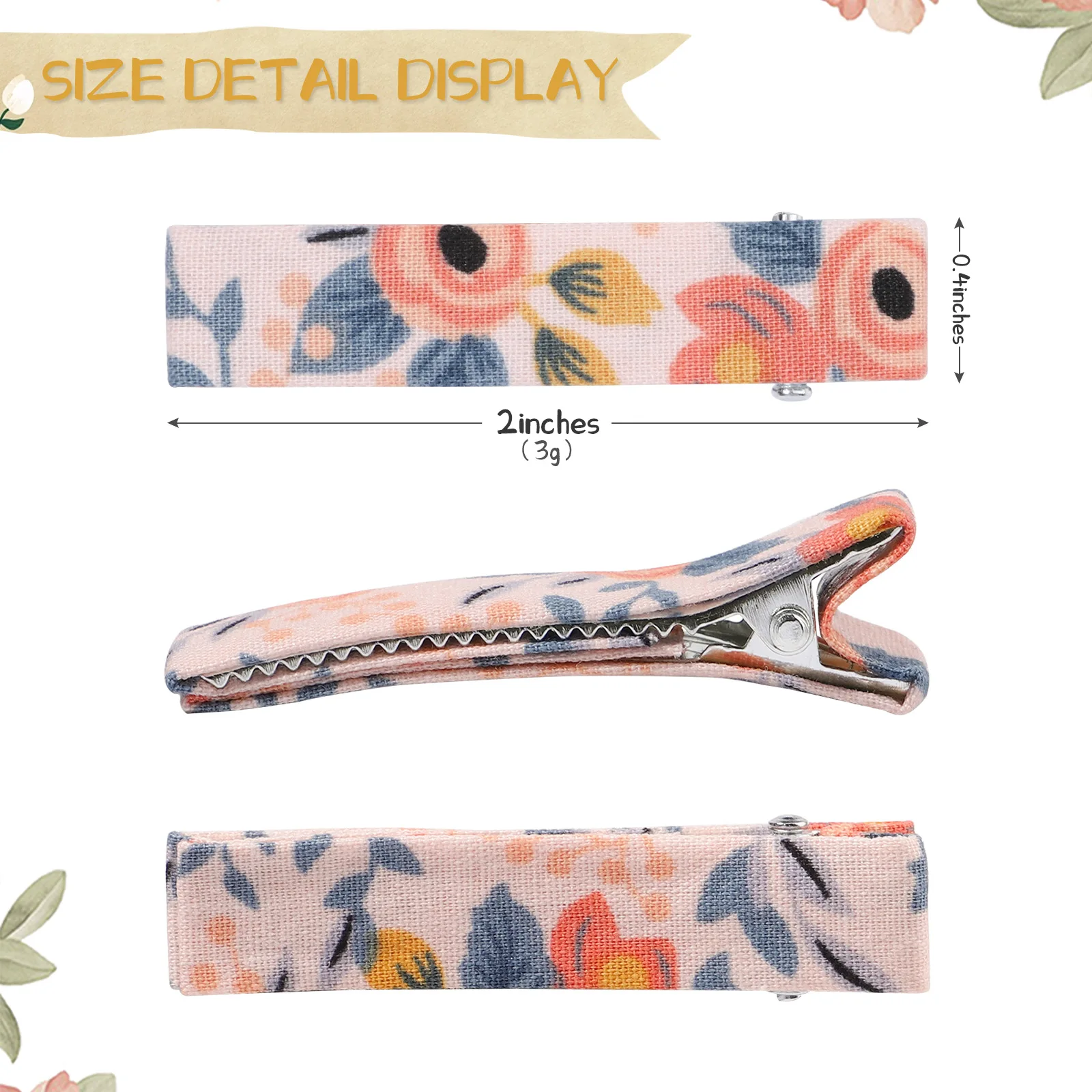 

2pc/lot 2" Double Prong Ribbon Lined Alligator Hair Clip For Girl Hairpins Floral Prints Bobby Pin DIY Girls Hair Accessories
