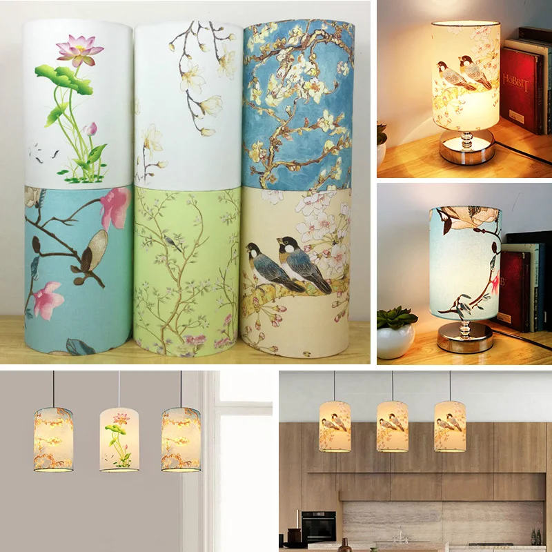 Retro Floral Bird Lamp Shade Small Lampshade Table Ceiling Light Cover Creative Bar Restaurant Bedroom Home Decor