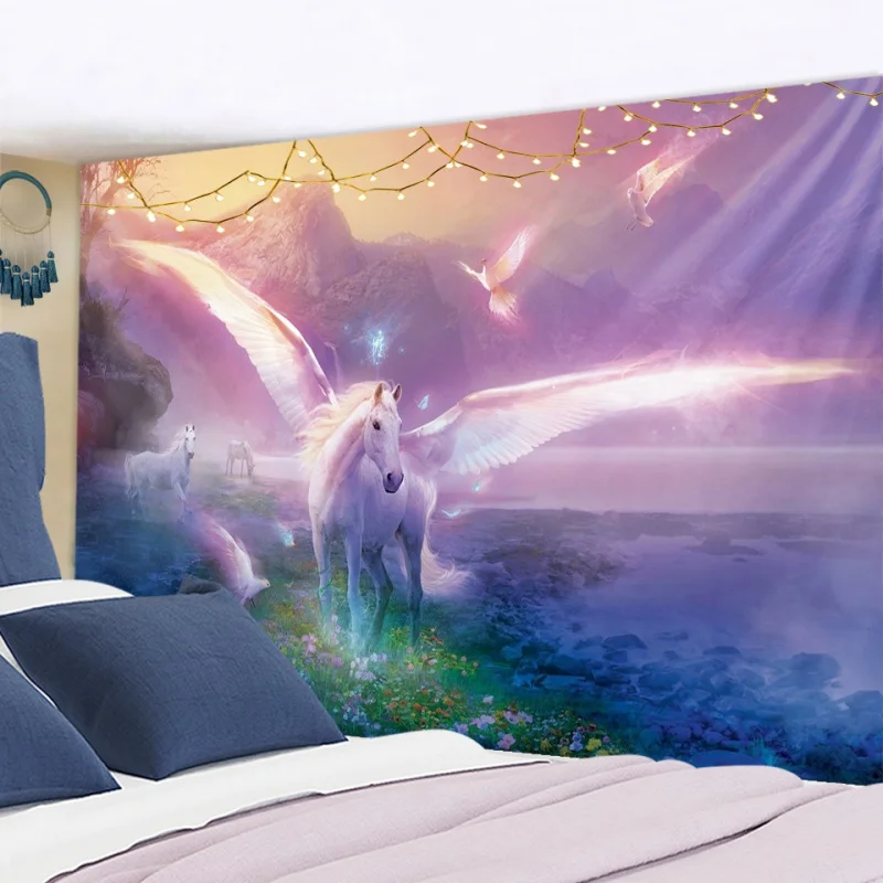 

Украшение Пегаса с священной лошадью, гобелен, настенный подвесной фон, ткань, Рождественский психоделический Настенный Ковер, палатка для ...