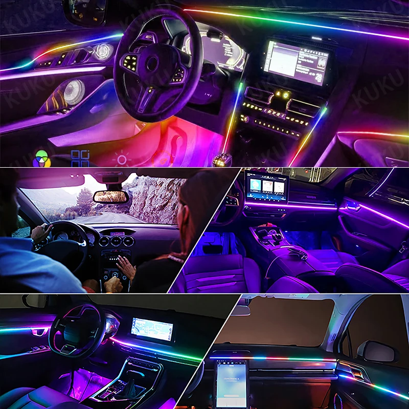 Фото Для MAZDA CX-4 2021 DIY Sound Activated 64 RGB Цветной салон автомобиля Акриловые фонари Синхронизация музыки Динамическая атмосфера Световая полоса №2