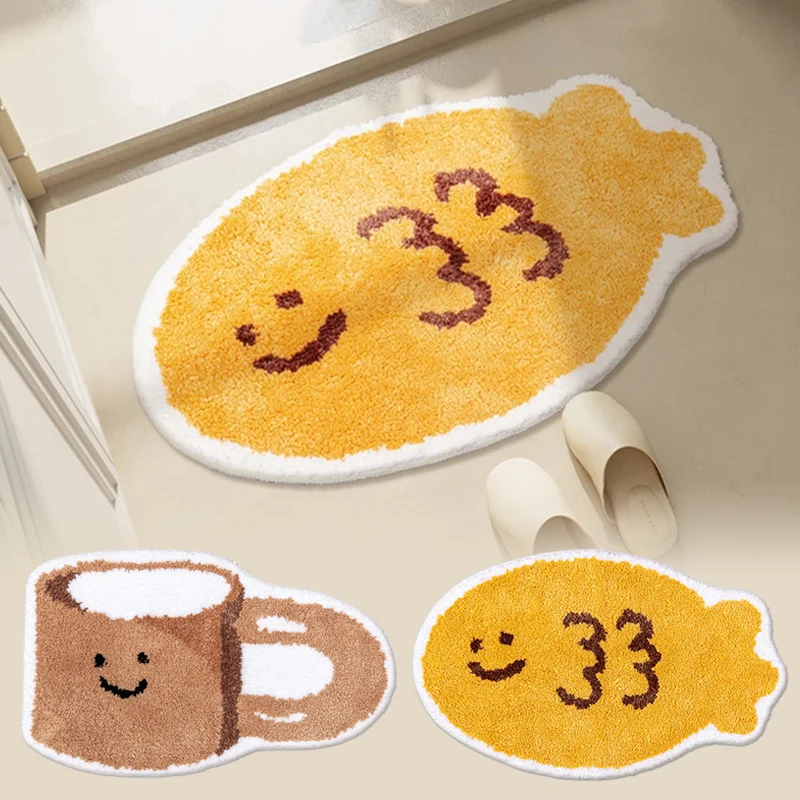 

1Pc Imitation Cashmere Taiyaki Carpet Household Bathroom Floor Mat Tufting Irregular Tea Cup Floor Mat Funny Soft Rug Home Decor