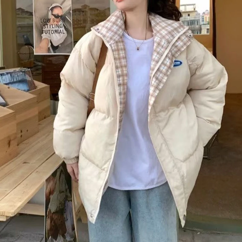 

Трендовая хлопковая парка для мужчин и женщин, пальто на молнии с воротником-стойкой, модная простая однотонная зимняя новая куртка