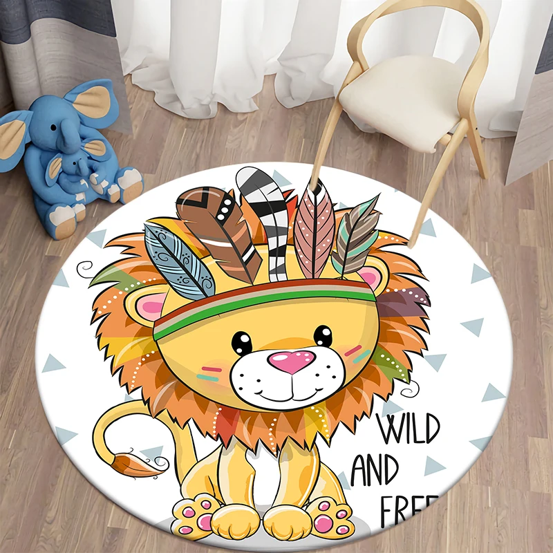 

Kawaii Round Rug Cartoon Animal Carpet for Living Room Kids Room Lion Floor Mat Children Bedroom Soft Kitchen Area Rug