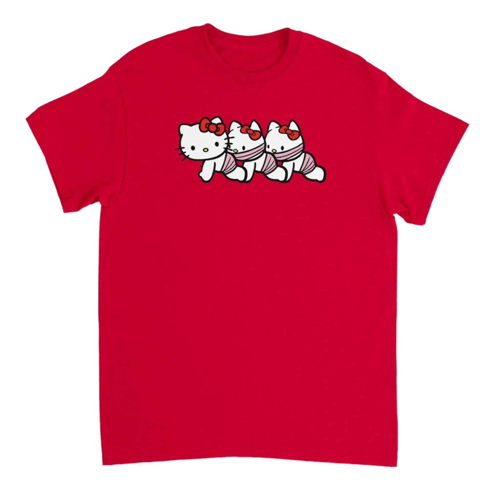 Тяжелая футболка с круглым вырезом Hello Kitten Human Centipede Camiseta мужская одежда коротким