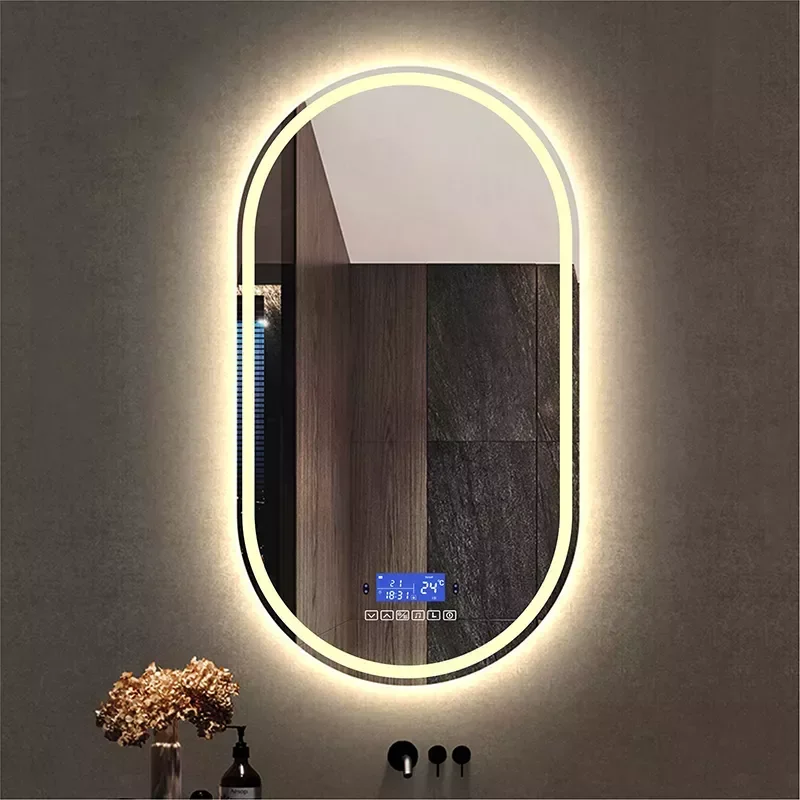 

Oval LED Vanity Bathroom Mirror Whit 3 color Light+Bluetooth+Intelligent defogging+Human-body induction Makeup Frameless mirror