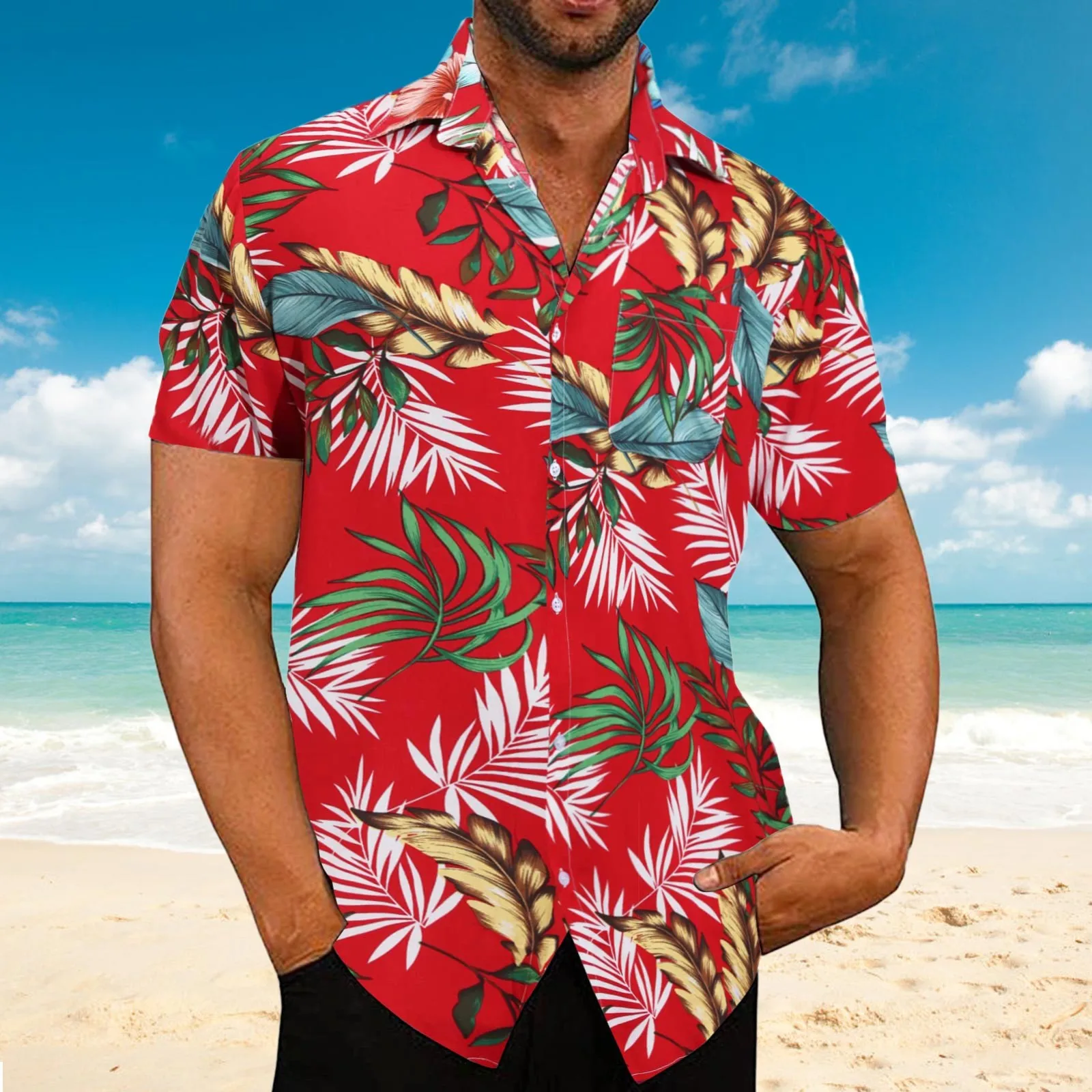 

Mens Hawaii shirt Spring Summer Shirt Casual Blouses Beach Tops Tropical lapel-neck Top Printed Short Sleeve Shirt camisas