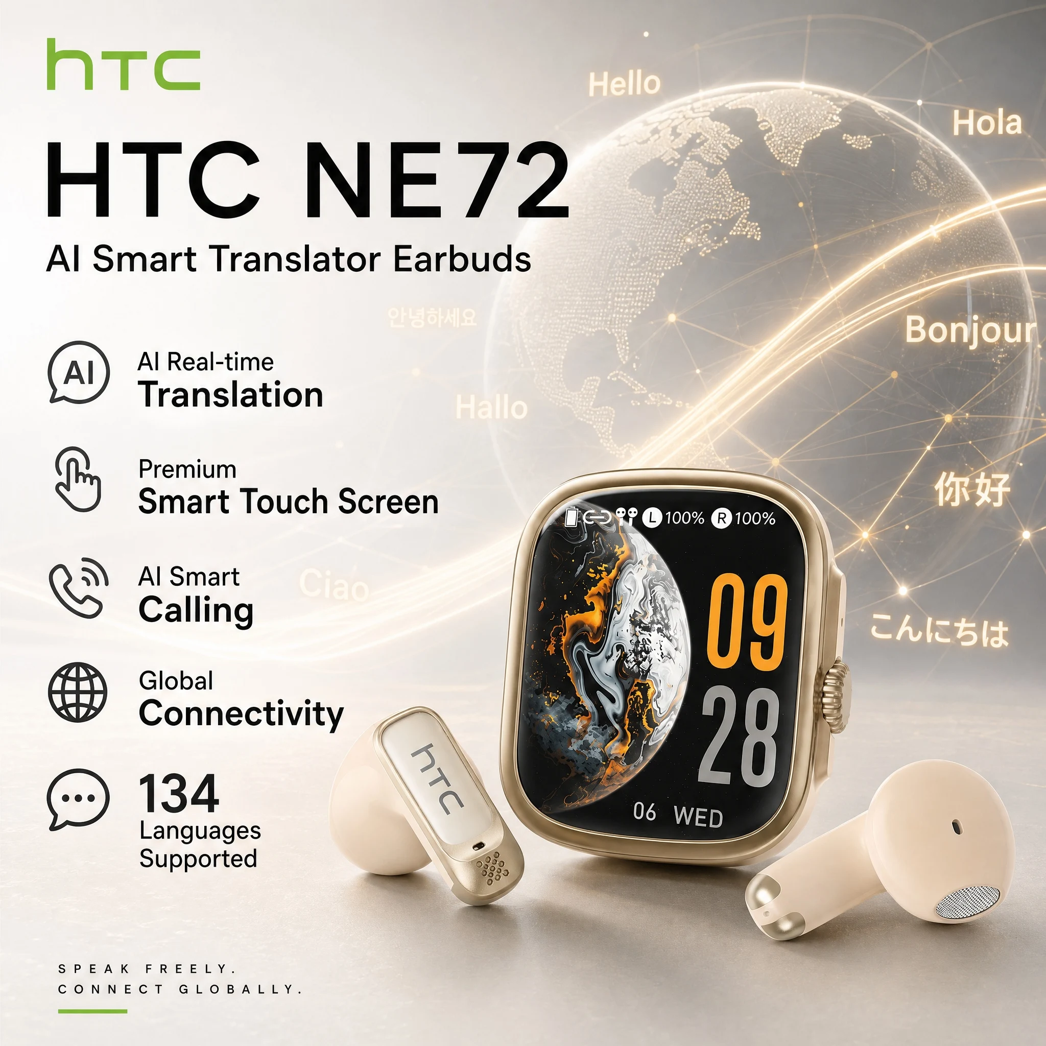 Фото Беспроводные наушники HTC NE72 Bluetooth TWS с ИИ-переводом, комфортные спортивные внутриканальные наушники с ультрадолгим временем автономной работы №1