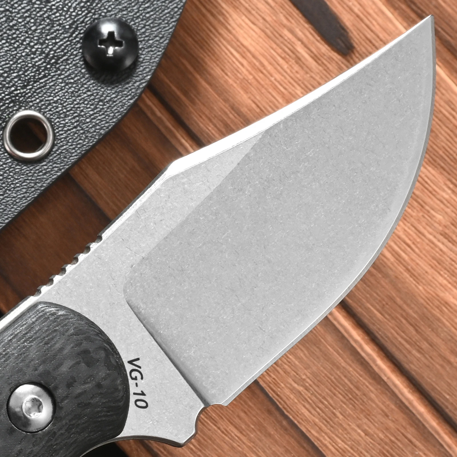 Фото Нож с фиксированным клинком FF124 из стали VG10 Stonewashed с рукоятью из карбонового волокна и ножнами для активного отдыха, кемпинга, охоты и работы №4