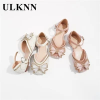 girls flat sandals rhinestone princess shoes new 2022 children pink bow party sandal kids cool show girl dress shoes