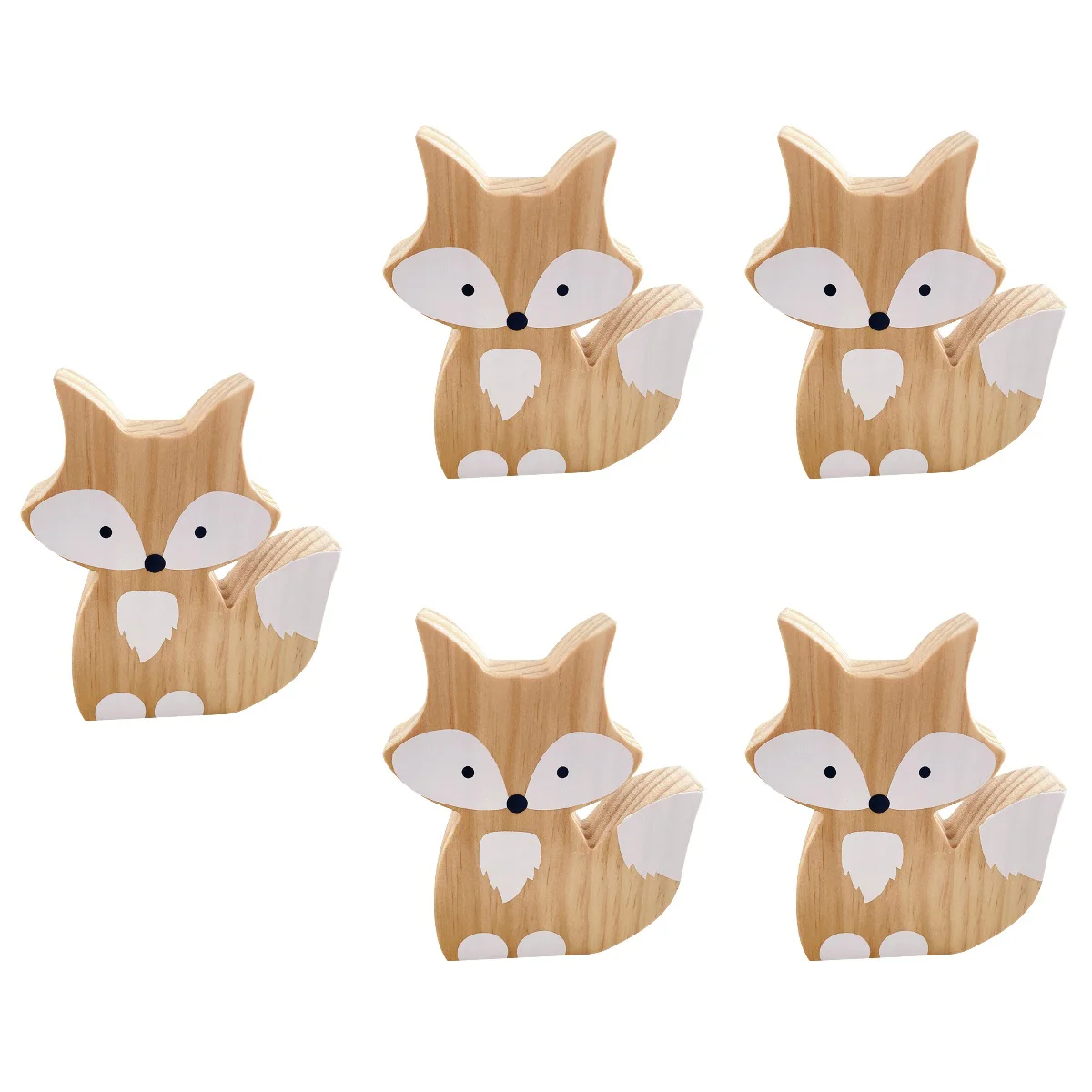 

5pcs Wood Foxes Model Decor Tabletop Foxes Adornment Photoing Prop Decoration Home Decor