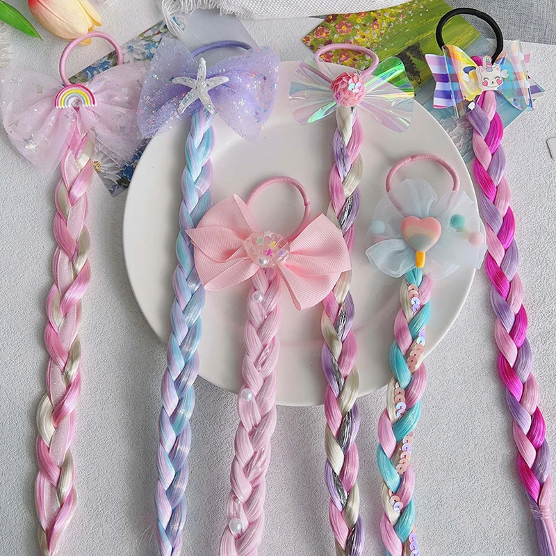 

1PC Girls Cute Cartoon Butterfly Colorful Braid Headband Kids Ponytail Holder Rubber Bands Fashion Hair Accessories