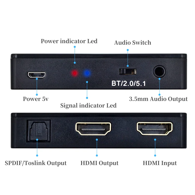 Мини-сплиттер HDMI с оптоволокном Bluetooth-экстрактор Bluetooth + TOSLINK стерео 3 5 мм для