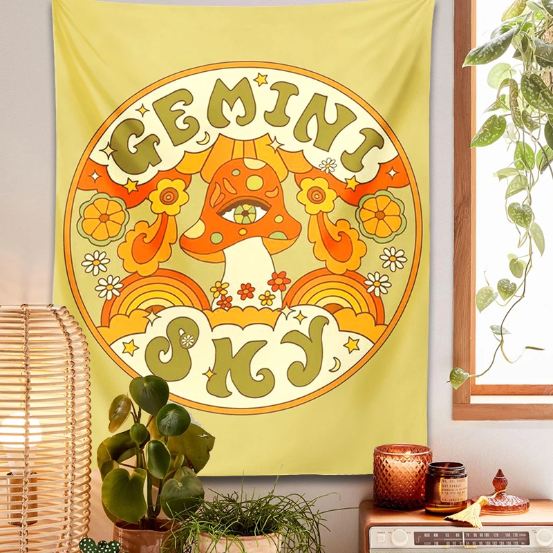 

Gemini sky Tapestry Wall Hanging Retro Mushroom 80s 70s Aesthetic rainbow Tapestries Cloth Bohemian Wall Cloth Bedroom Decor