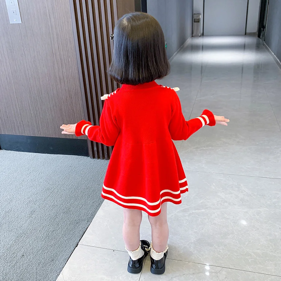 Платье-свитер для девочек вязаное платье в полоску повседневные стильные